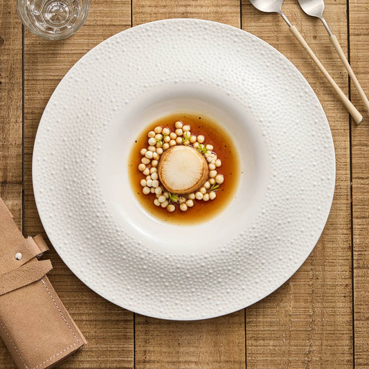 Sesame Point 12-Inch Round Well Plate – Artisanal Textured Fine Ceramic