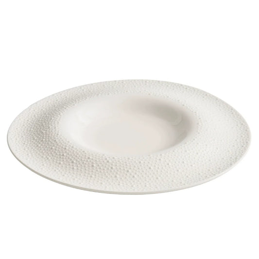 Sesame Point 12-Inch Round Well Plate – Artisanal Textured Fine Ceramic
